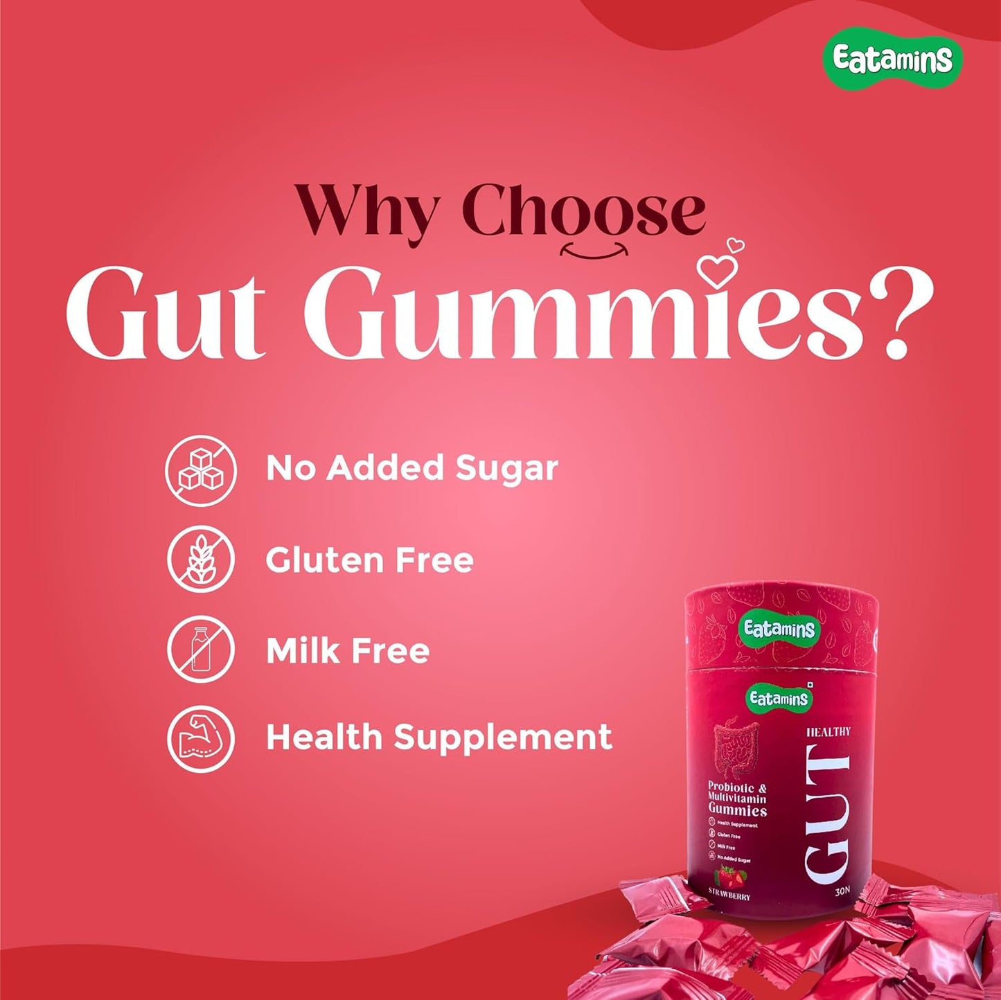 Eatamins Probiotic & Multivitamin Gummies – Strawberry Flavor, 30 Count