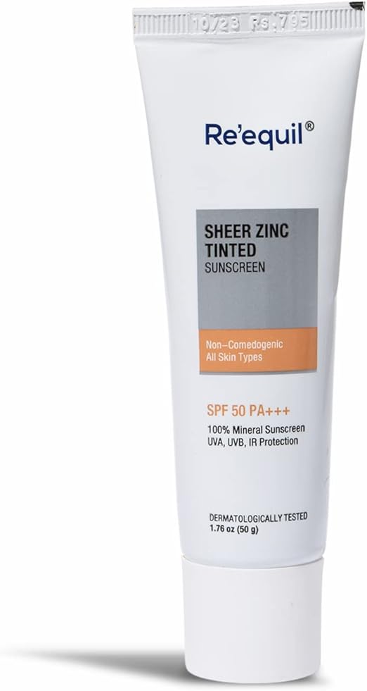 Re'Equil Sheer Zinc Tinted Sunscreen 50g SPF 50 PA+++ - 100% Mineral Sunscreen Cream