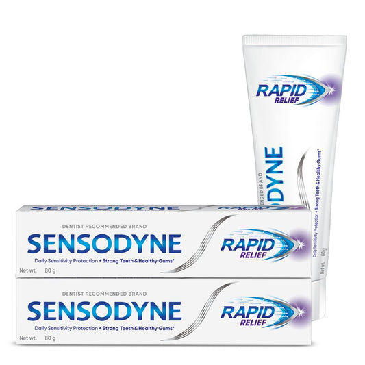 Sensodyne Toothpaste Rapid Relief Combo pack, Sensitive tooth paste to help beat sensitivity fast, 160 gm multi-pack (80 gm x 2)