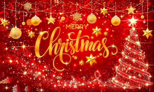 Red Merry Christmas Backdrop Glitter Bokeh Sparkle Snowflake Banner Size 5Feet Height & 8Feet Widt