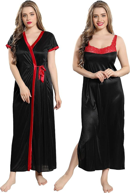 Women's Satin Solid Maxi Nighty