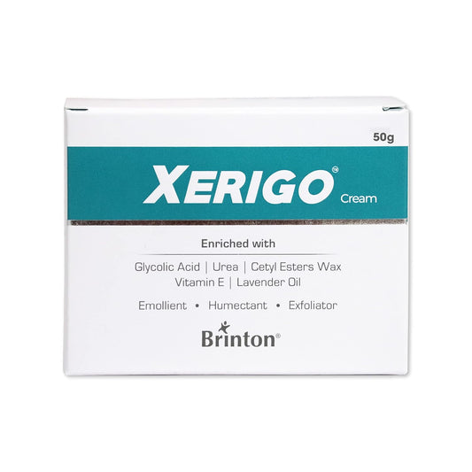 Brinton Xerigo Intense Skin Moisturizing Cream with Exfoliating Ingredients for Cracked Feet, Elbow & Knees, Prevents Moisture Loss, Non-Greasy,50gm