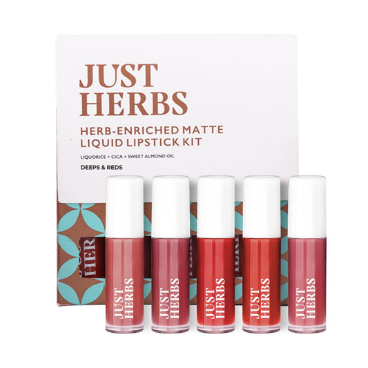 Just Herbs Ayurvedic Liquid Lipstick Kit Set of 5, Deeps & Reds, 5 ml