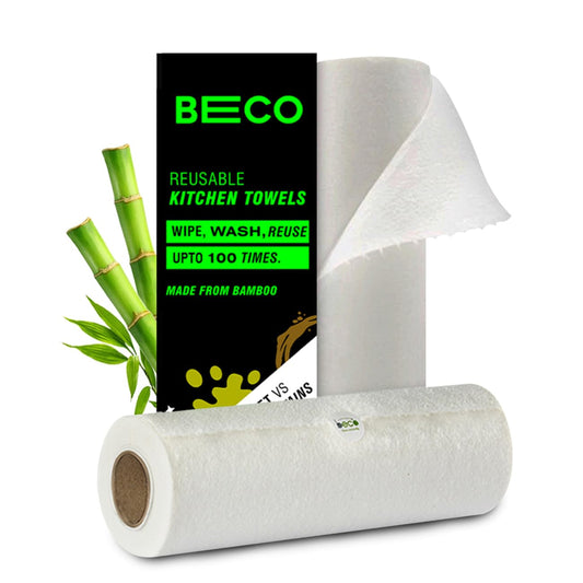 Beco Reusable Kitchen Towel Roll, Eco Bamboo Wipes for Home Cleaning, 40 Sheets