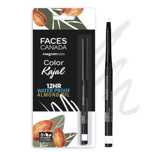 FACESCANADA Magneteyes Color Kajal - White Serenity 06, 0.30g | Highly Pigmented Kohl | 12 Hr Long Stay | Matte Finish | Single Stroke Glide | Water Proof