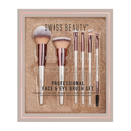Swiss Beauty Professional Face & Eye Brush Set of 6 with Synthetic Fibres and Easy Blending