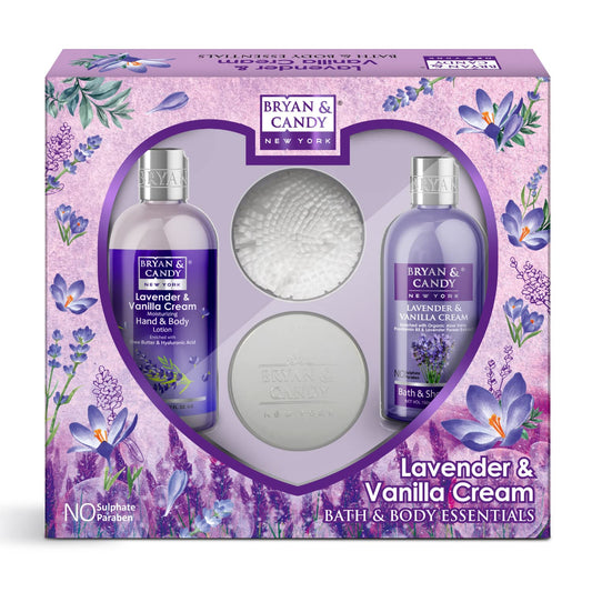 Bryan & Candy Lavender BodyCare Heart Collection, Shower gel, Hand & Body Lotion, Body Polish, Loofah