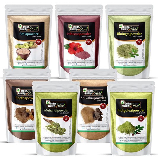 Online Quality Store Reetha Powder Amla Powder Shikakai Powder Bhringraj Powder Hibiscus Powder Mehandi Powder &free Indigo Powder for Hairs-1400g ,hair pack |natural hair pack |chemical free hair mask