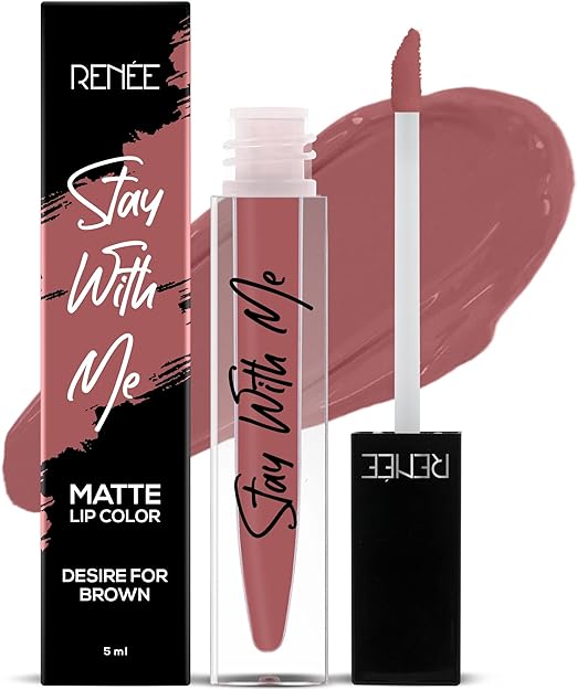 Renee Stay With Me Non Transfer Matte Liquid Lip Color 5ml (Desire For Brown) - Kiss Proof | Smudge Proof | Waterproof | Long Lasting Liquid Lipstick