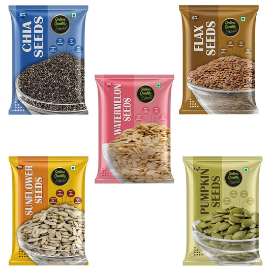 Online Quality Store Raw Combo of Chia, Watermelon, Pumpkin, Sunflower, Flax Seeds -500 gm