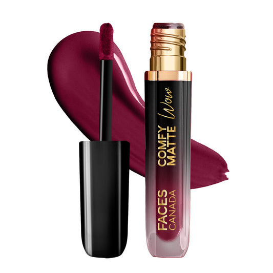 Click to see full view FACESCANADA Comfy Matte Wow Liquid Lipstick - Plum Passion 04, 3.8ml | One Swipe Application