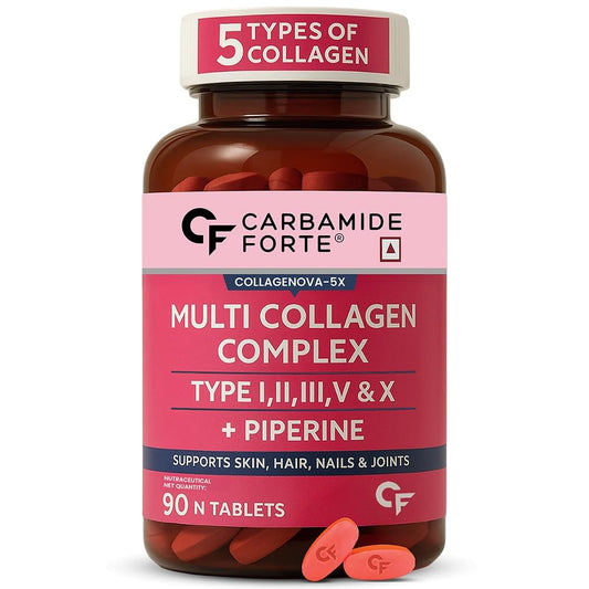 Carbamide Forte Multi Collagen Supplements | 5 Types of Marine Collagen Powder Tablets For Skin, 90 tab