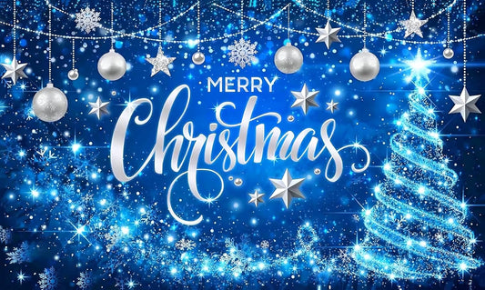Blue Merry Christmas Backdrop Glitter Bokeh Sparkle Snowflake Banner Size 5Feet Height & 8Feet Width