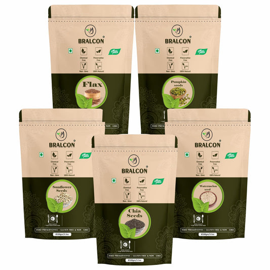 BRALCON Seeds Combo of Chia, Watermelon, Pumpkin, Sunflower, Flax Seeds - 500 gm