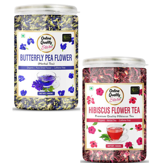 Online Quality Store Natural Hibiscus Flower Tea-100 gm & Butterfly Pea Flower Tea- 100 gm