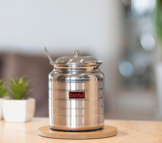 ZESTILO Oil Dispenser, Ghee Pot with Spoon, Platinum Finish,750 ml