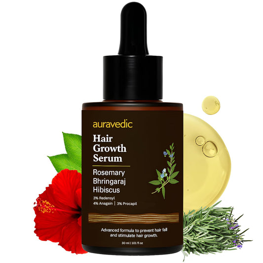 Auravedic Advance Hair Growth Serum For Scalp With Anagain 2%, Redensyl 3%, Procapil 3%, Caffeine, Biotin, Bhringaraj, Rosemary Oil, 30 ml