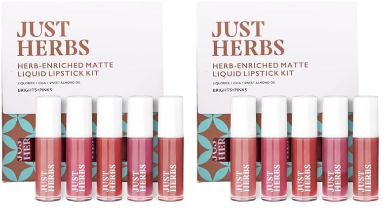 Just Herbs Ayurvedic Liquid Matte Lipstick Kit Set Of 5, Brights & Pinks, 5 ml (Pack of 2)