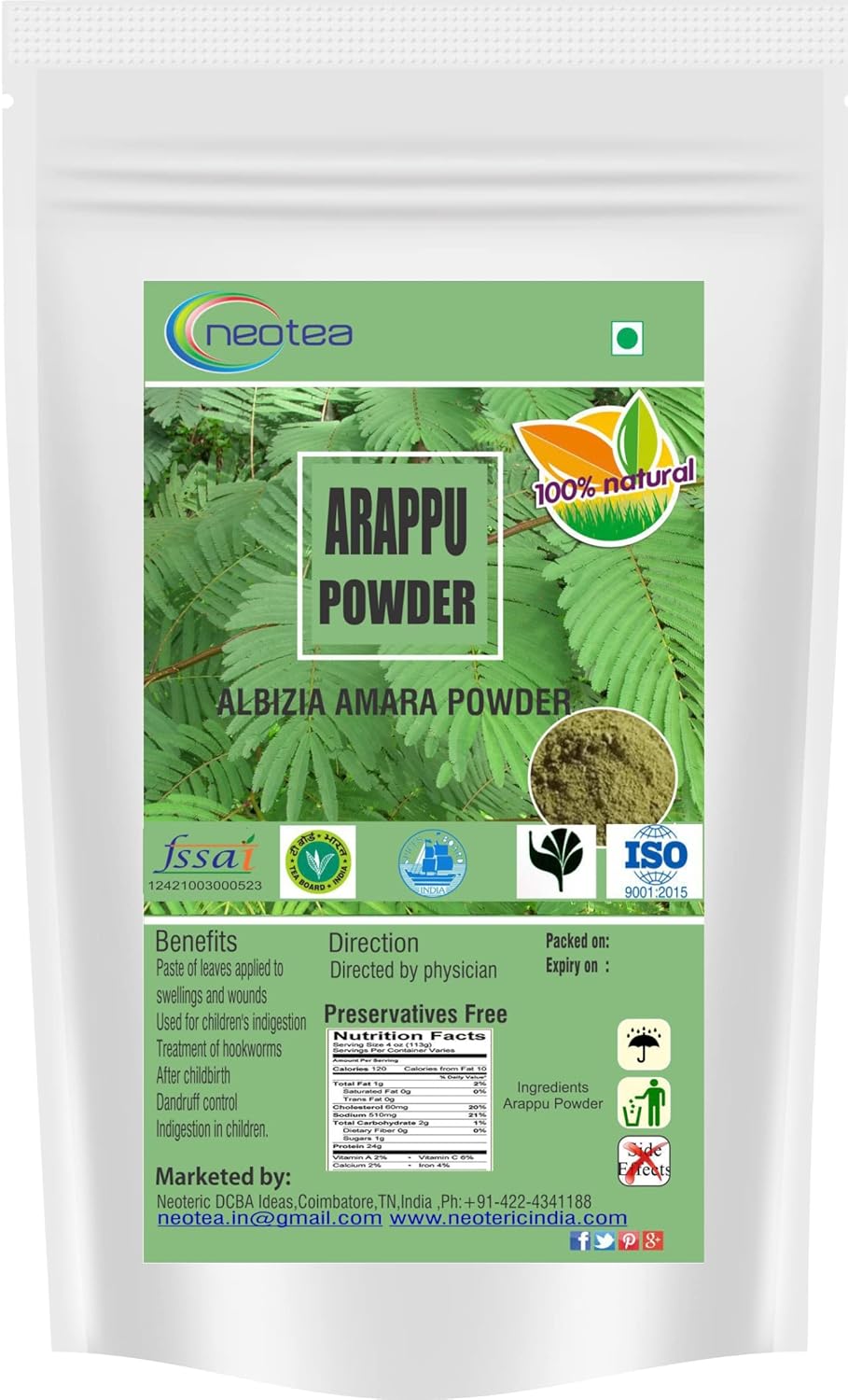 Neotea Natural Arappu Powder | Albizia Amara | Traditional Herbal Hair Wash & Conditioner, 300 gm