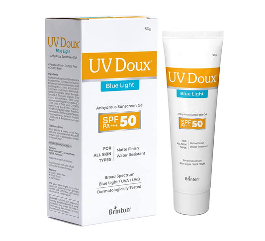 UV Doux Blue Light Tinted Sunscreen Gel SPF 50 PA+++ | For Oily, Acne & Sensitive Skin | 50 g