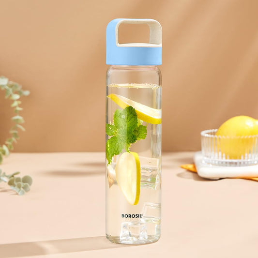 Borosil Neo Glass Water Bottle, 550 ml, Stylish & Transparent