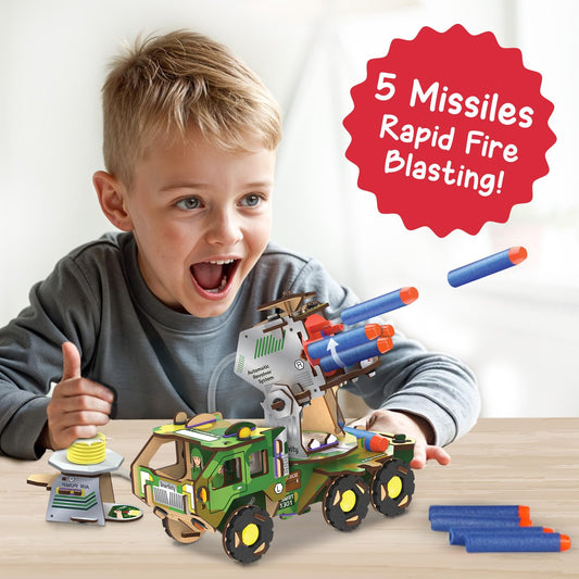 Smartivity DIY Military Vehicle STEM Building Set for Kids 8-14 Years,Army Truck with Air Powered,Missle Launch System