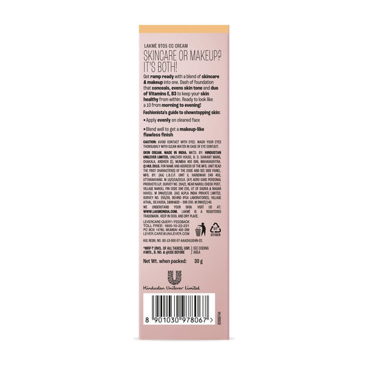 LAKMÉ CC Cream with SPF30 PA++ - Beige, Enriched with 3% Niacinamide, 30 gm