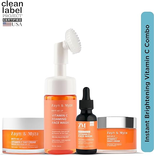 Zayn & Myza Vitamin C Brightening Skin Care Range, Face wash with Serum, Day Cream & Night Cream for Men & Women combo (Set of 4)