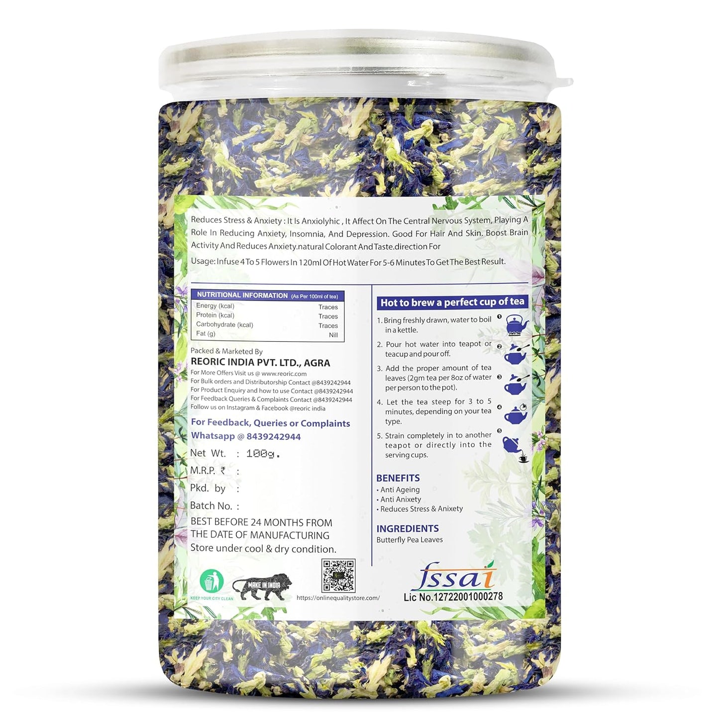 Bralcon Hibiscus Flower and Butterfly Pea Flower Tea - 100 gm (50 gm x 2 Pack)