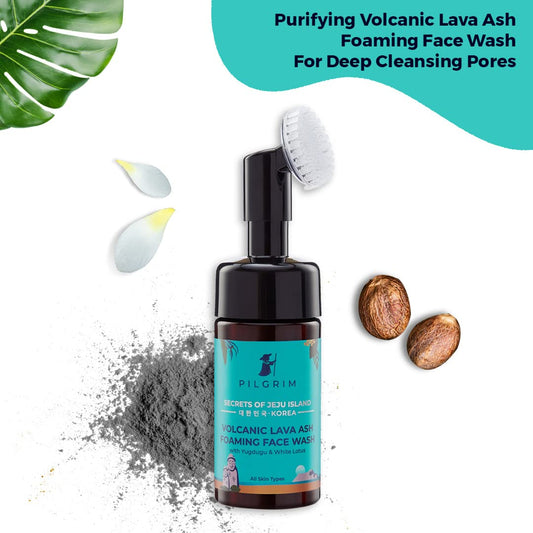 Pilgrim Korean Volcanic Lava Ash Foaming Face Wash with Built In Brush for Deep Cleansing , 120 ml