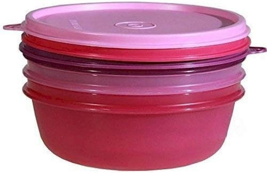 Tupperware Plastic Pink, Purple Leftover Bowl Set Storage Food Containers (600Ml X 3Pcs)