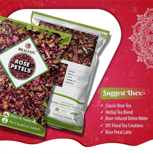 Bralcon Rose Petals - 100 gm, Pure & Natural Sun dried Rose Flowers Petal