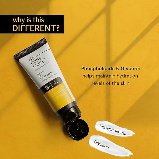 Deconstruct Lightweight Gel Sunscreen| SPF 55+ and PA+++ - No White Cast for Men & Women, 50gm
