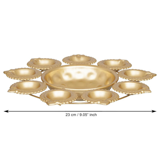 Webelkart Diya Shape Flower Decorative Urli Bowl for Home Decor Bowl for Floating Flowers and Tea Light Candles (Gold Polish)