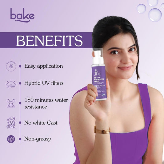 BAKE Spf 70 Sunscreen Spray Pa++++|Waterproof - 180 Minutes|With 2% Kojic Acid & Alpha Arbutin,Sweat Resistant 100Ml