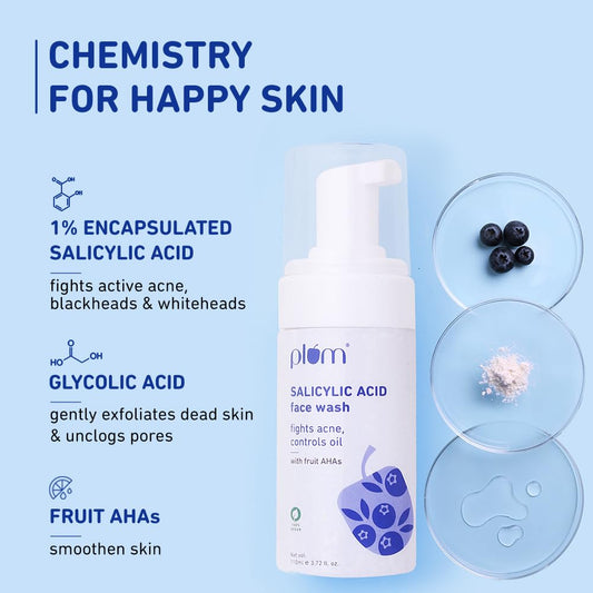 Plum 1% Encapsulated Salicylic Acid Foaming Face Wash | Fights Active Acne, Blackheads & Breakouts, 110 ml
