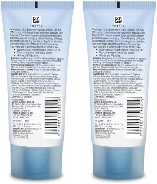 Neutrogena Ultra Sheer Dry Touch Sunblock, White, 80 ml (Pack of 2)