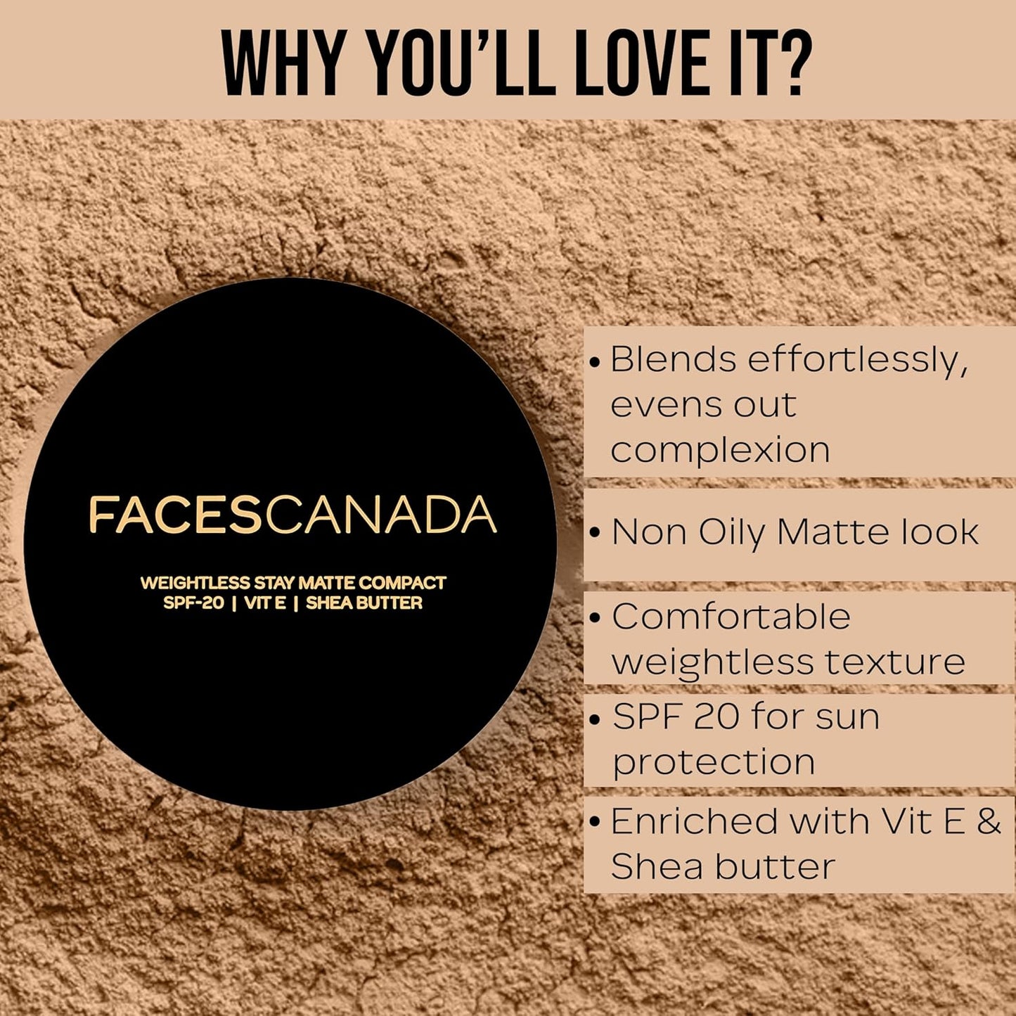 FACESCANADA Weightless Stay Matte Finish Compact Powder - Sand, 9 G|Non Oily Matte Look|Evens Out Complexion|Hides Imperfections|Blends Effortlessly|Pressed Powder For All Skin Types - Sand 04