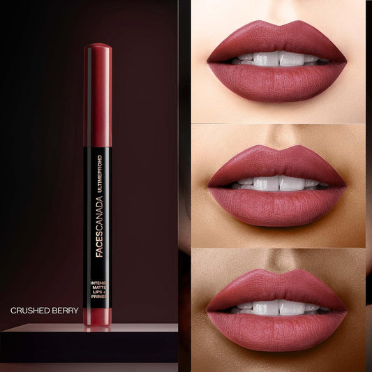 FACES CANADA Ultime Pro HD Intense Matte Lips + Primer - Crushed Berry 04, 1.4g | 9HR Long Stay | Primer Infused For Flawless HD Matte Finish