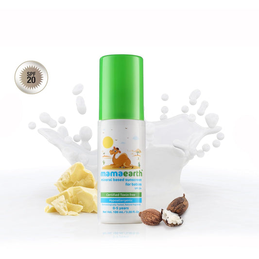 Mamaearth Mineral Based Sunscreen For Babies, 100 ml | Infused With Aloe Vera, Shea & Cocoa Butter | Spf 20+
