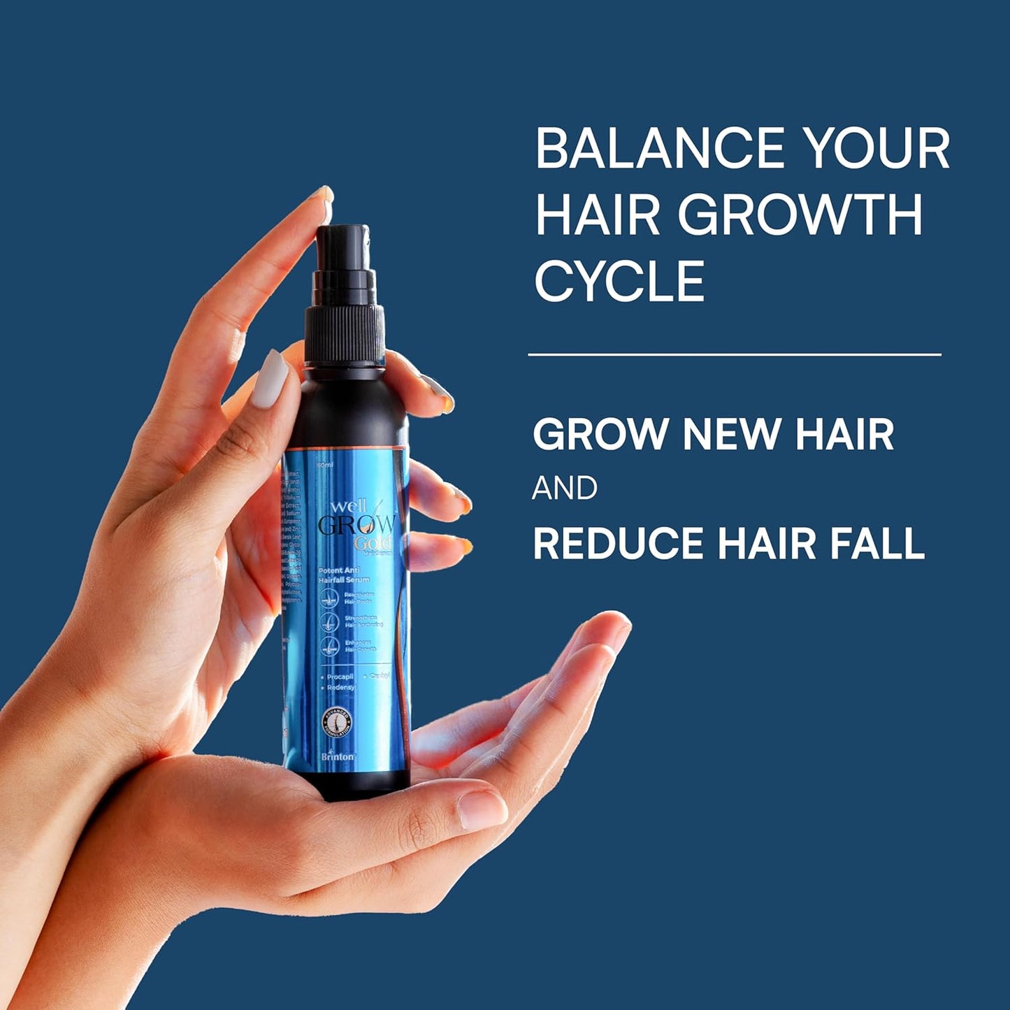 Brinton WellGrow Gold Hair Serum with 3% Redensyl, 5% Capixyl & 2% Procapil | Lightweight, Non-Greasy Formula | Supports Hair Regrowth, Control Hair Fall | For Men & Women | 30 ml