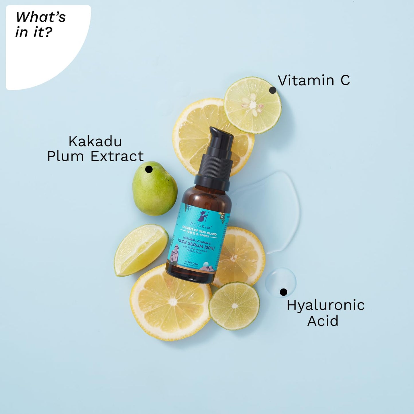 Pilgrim Korean 20% Vitamin C Face Serum with Hyaluronic Acid & Kakadu Plum, 30 ml