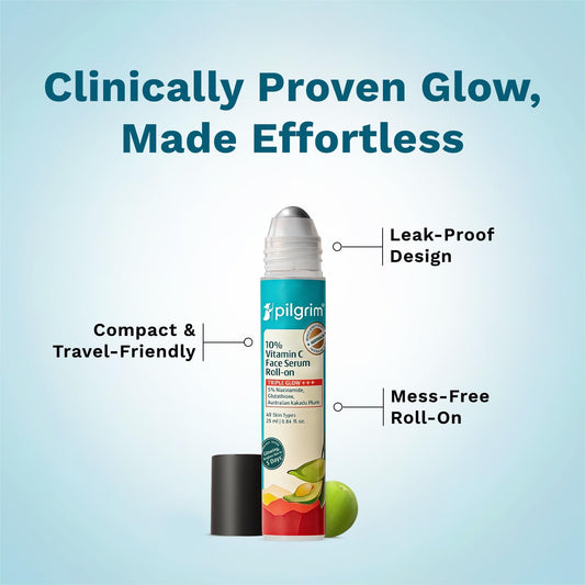 Pilgrim 10% Vitamin C Face Serum Roll-On with Niacinamide & Glutathion, 25 ml