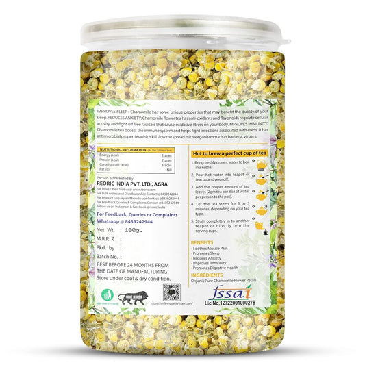Bralcon Organic Chamomile Flower Tea - 100 Gm | Boost Immunity| Detox & Stress Relief