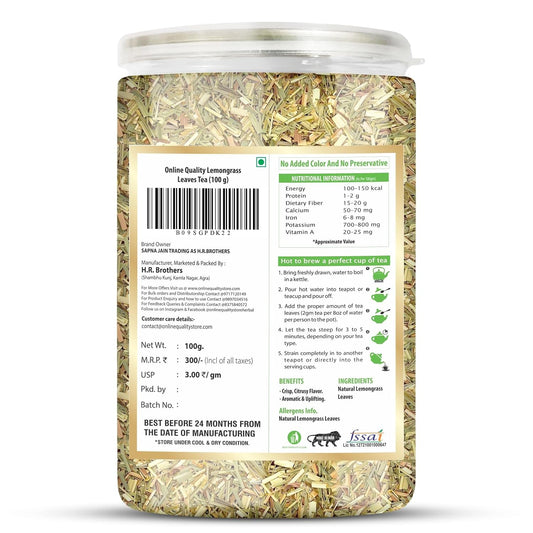 Online Quality Store Lemongrass Herbal Tea, 100 gm, Lemongrass Tea Leaves