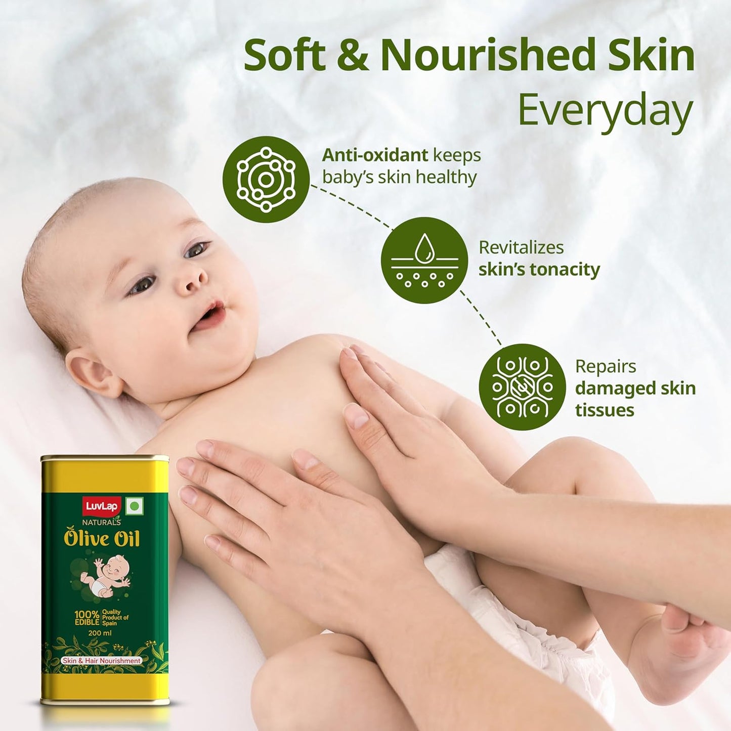 LuvLap Naturals Baby Body Massage Olive Oil, 200 ml