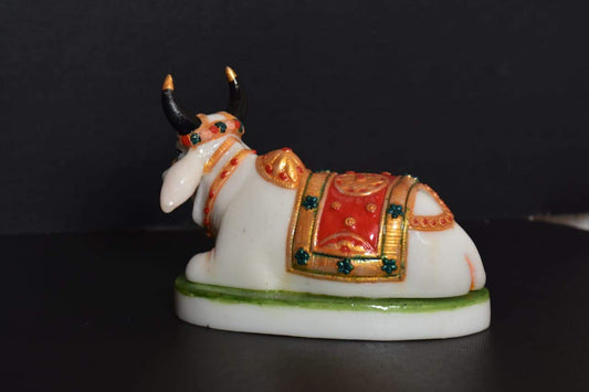 Gavyamart Kankrej Gomata Idol - Decorative Marble dust/polyresin Pathmeda Surabhi Gomata Showpiece Idols (5x4x3Inch)