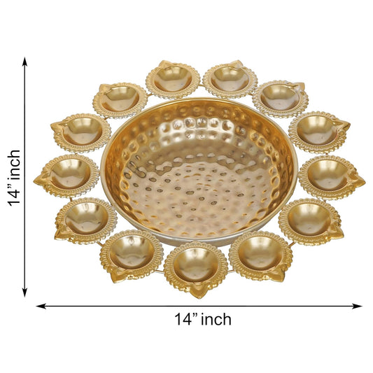 Webelkart Diya Shape Flower Decorative Urli Bowl for Home Handcrafted Bowl for Floating Flowers and Tea Light Candles (14 Inches), Gold