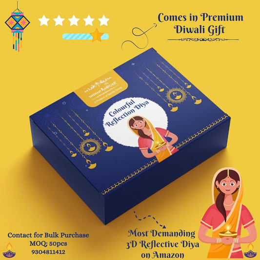 Indian Karigar 12 pcs Diwali Diyas Colourful 3D Reflection Diya, Multicolour