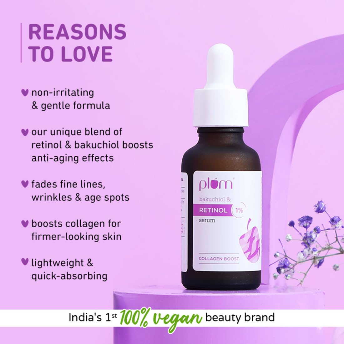 Plum 1% Retinol Anti Aging Night Face Serum with Bakuchiol , 20 ml